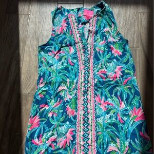Lilly Pulitzer Vibrant Teal & Pink Tropical Print Dress